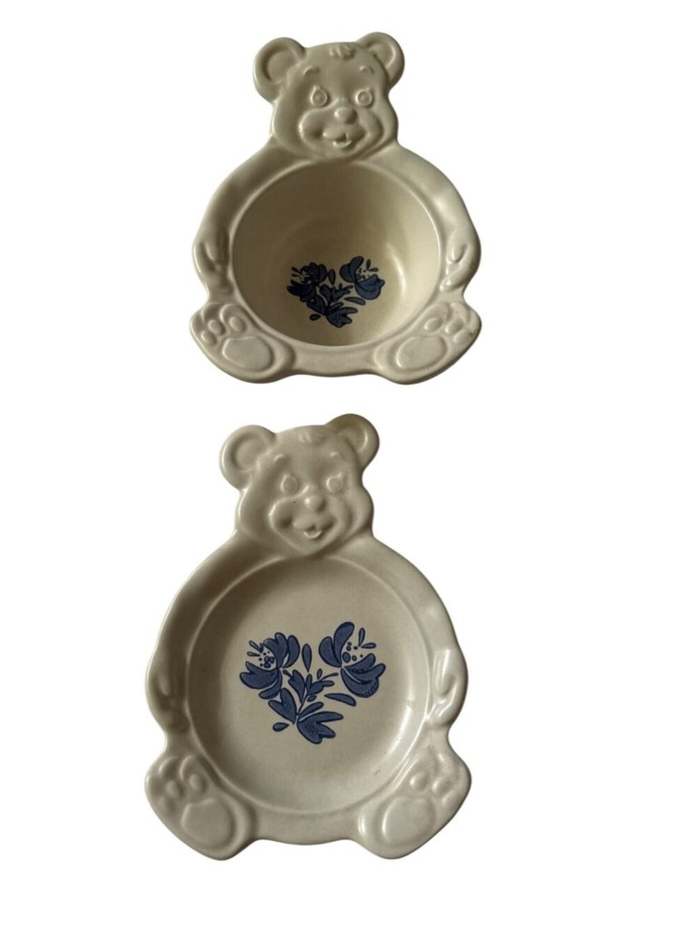 Pfaltzgraff Teddy Bear-Shaped Ceramic Plates Yorktowne Blue Floral Design Set
